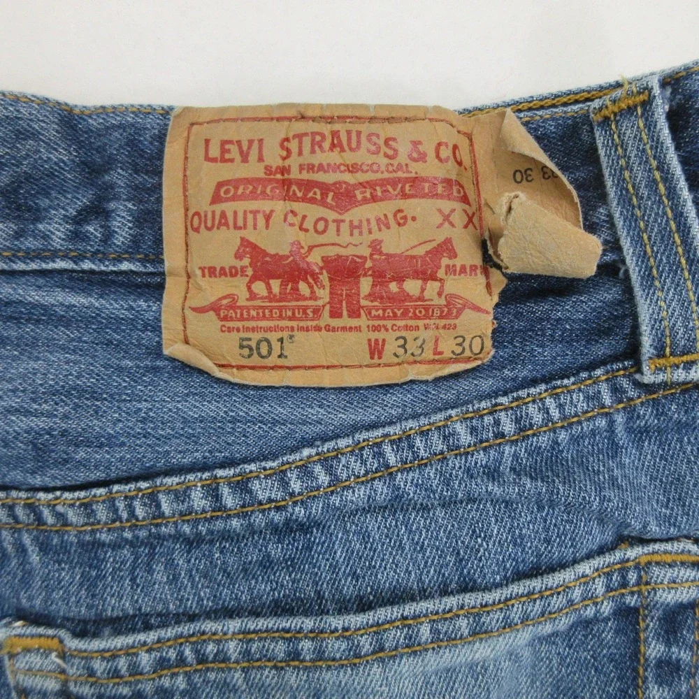 Levi's Men Jeans 33x30 501 Straight Leg Blue Denim Medium Wash Zipper Added